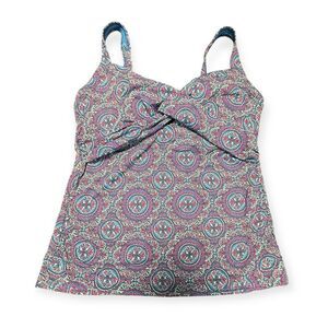 LANDS’ END Women’s Multi-Color Mosaic Underwire Wrap Tankini Top Size 14DD